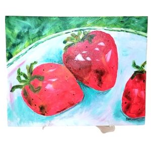 Original Art Painting Strawberries On 11x14 Canvas